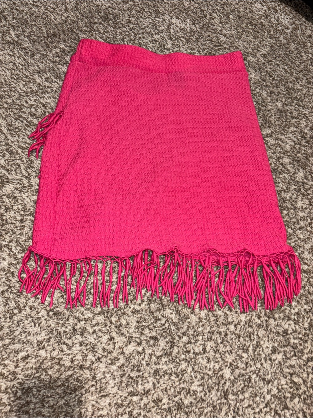 SHEIN Hot Pink Asymmetrical Fringe Knit Skirt - Picture 2 of 3